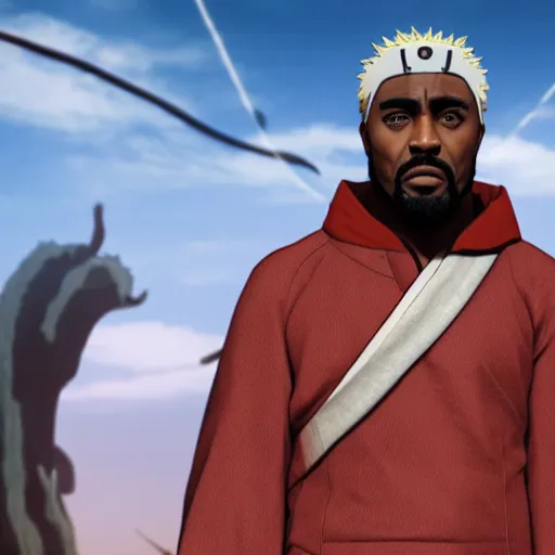 Prompt: edris elba as the hokage wearing hokage hat, extreme detail, screenshot, 8 k, sharp