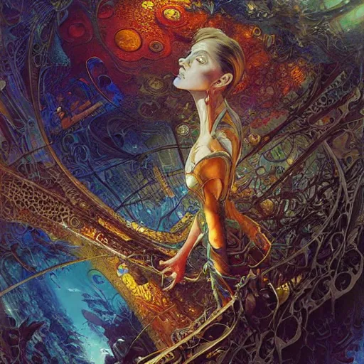 Image similar to art by android jones, artgerm, antoni gaudi, tim white, james christensen, john howe, john berkey, stephen gammell