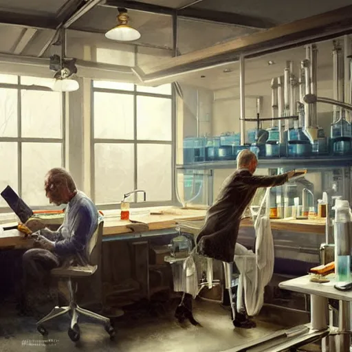 Image similar to epic masterpiece of cinematographic hyperrealism where a scientist appears in a laboratory. realistic shaded lighting poster by craig mallismo, artgerm, jeremy lipkin and michael garmash, unreal engine, radiant light, detailed and intricate environment, digital art, art station trends