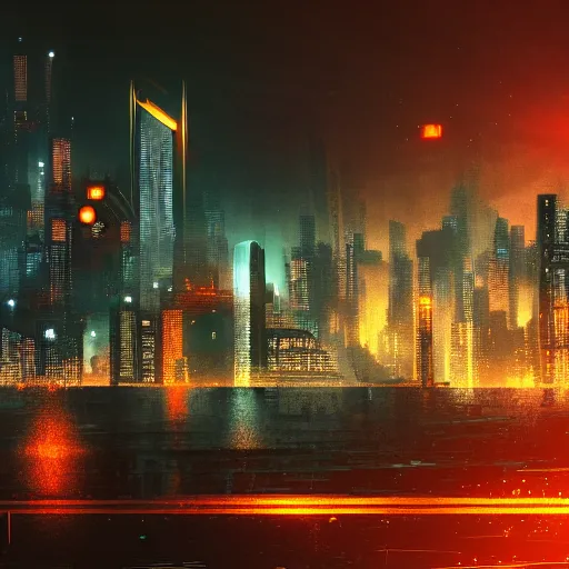 Prompt: city at night, bladerunner, cyberpunk, 4 k