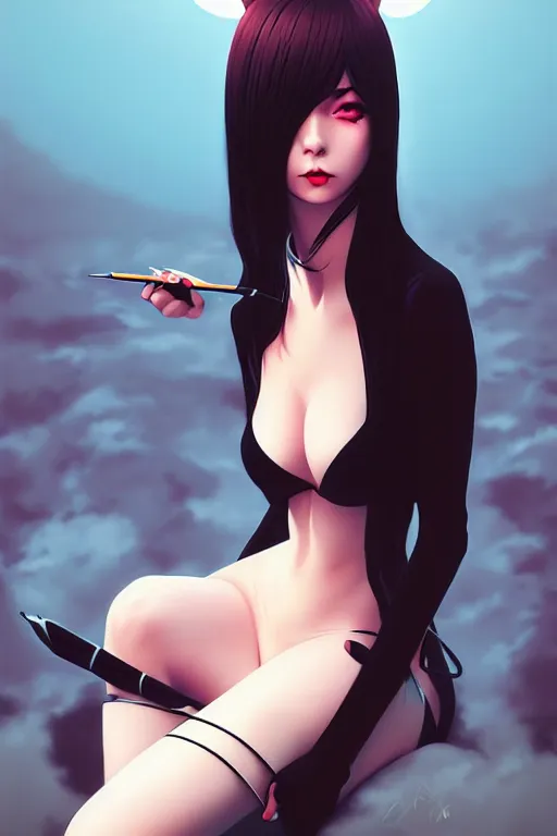 Image similar to a beautiful succubus by ilya kuvshinov