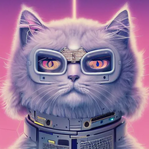 Image similar to a fluffy cat cyberpunk robot fractal:: by Martine Johanna and Simon Stålenhag and Chie Yoshii and Casey Weldon and Guillermo del toro :: ornate, dynamic, particulate, pastel colors, intricate, elegant, highly detailed, centered, artstation, smooth, sharp focus, octane render, 3d