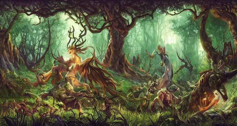 Prompt: Enchanted and magic forest, from Magic the gathering