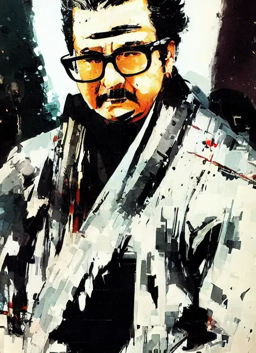 Prompt: portrait of salvador allende as a samurai by john berkey and yoji shinkawa