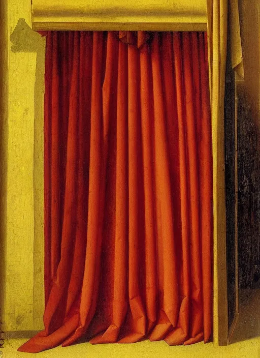 Image similar to red curtain, medieval painting by jan van eyck, johannes vermeer, florence