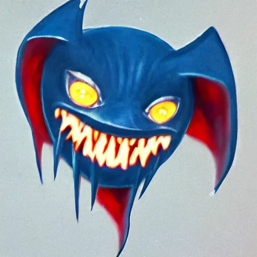 Prompt: CCTV Footage of detailed full body of scary giant mutant dark blue humanoid bat, glowing red eyes flying above a stormy ocean, sharp teeth, acid leaking from mouth, realistic, giant, bat ears, bat nose, bat claws, bat wings, furred, covered in soft fur, detailed, 85mm f/1.4