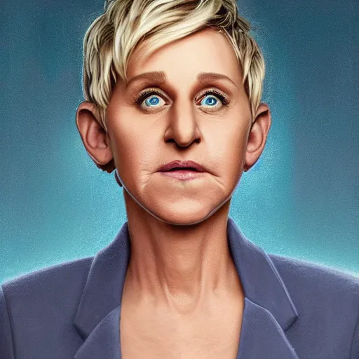 Image similar to portrait of ellen degeneres as a muppet, amazing artwork, natural light, elegant, photorealistic felt texture, intricate, detailed, atmospheric lighting, anamorphic lens flare, cinematic lighting, hd wallpaper, ultra high details by greg rutkowski