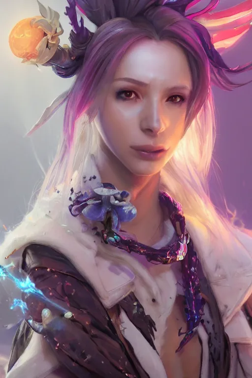 Image similar to mercy overwatch face closeup of beautiful girl necromancer, witch - doctor covered with crystals exploding into ice, 3 d render, hyper realistic detailed portrait, holding magic flowers, ruan jia, wlop. scifi, fantasy, hyper detailed, octane render, concept art, peter mohrbacher