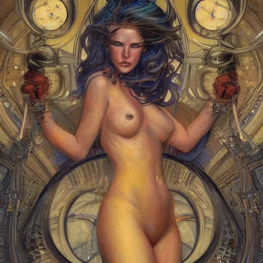 Image similar to a retrofuturist painting in the style of donato giancola, and in the style of charlie bowater, and in the style of charles dulac. symmetry, smooth, sharp focus, semi - realism, intricate detail.