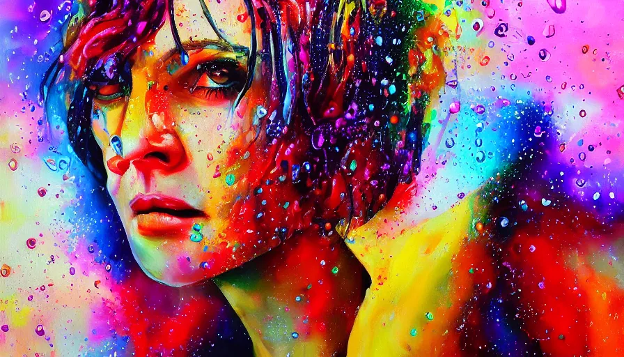 Image similar to doctor, sweet dreams, painting on canvas, watedrops, water droplets, acrylic painting, acrylic pouring, painting, influencer, artstation - h 8 0 0