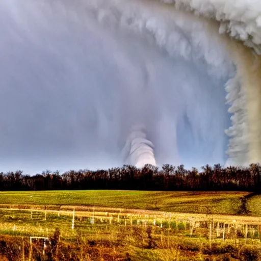 Image similar to beautiful landscape with a large tornado in the background