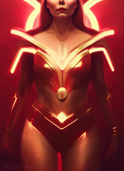 Image similar to portrait of modern darna, elizabeth olsen, intricate, elegant, glowing lights, highly detailed, digital painting, artstation, glamor pose, concept art, smooth, sharp focus, illustration, art by wlop, mars ravelo and greg rutkowski