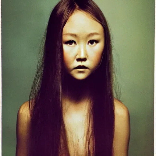 Image similar to portret of devon aoki by odilon redon