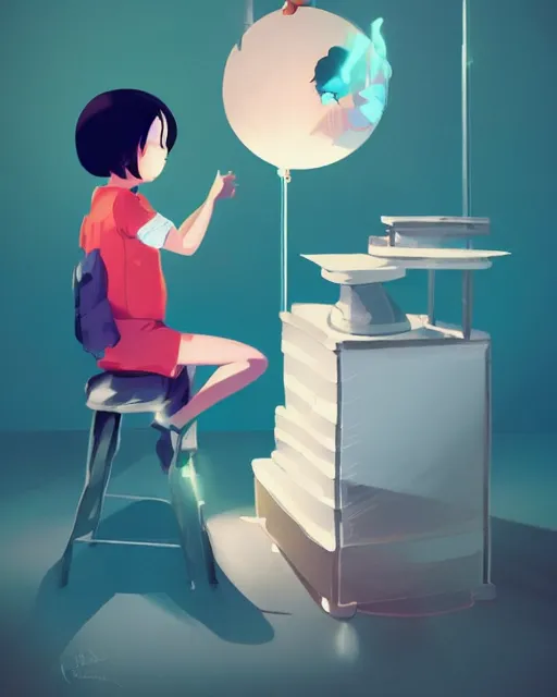 Image similar to a little girl is doing a science experiment. clean cel shaded vector art. minimalist illustration art by lois van baarle, artgerm, helen huang by makoto shinkai and ilya kuvshinov, rossdraws