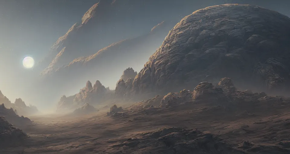 Image similar to an image of a distant desert brown planet with continents by andreas rocha and john howe, concept art, high detail, intimidating, cinematic, Artstation trending, octane render