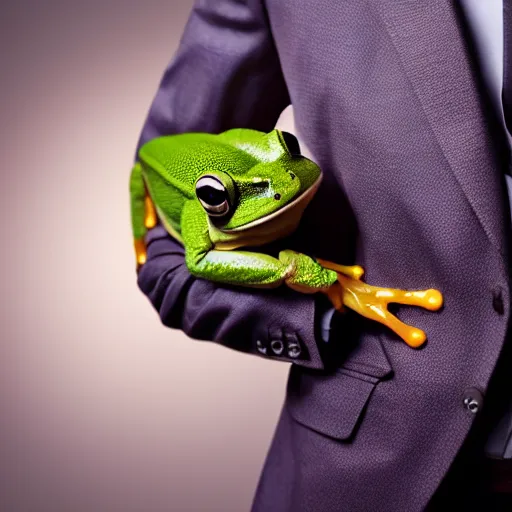 Image similar to a frog wearing a suit, studio portrait, dramatic lighting, award-winning photography, 8k