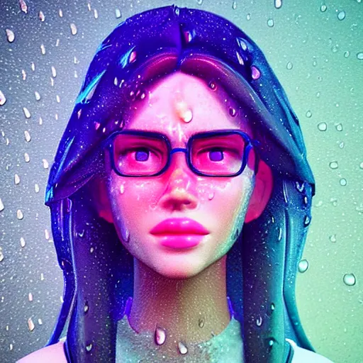 Image similar to cartoon portrait made out of rain, neon, rendered in octane, unreal engine, highly detailed, realistic, beautiful, emotional, trending on artstation