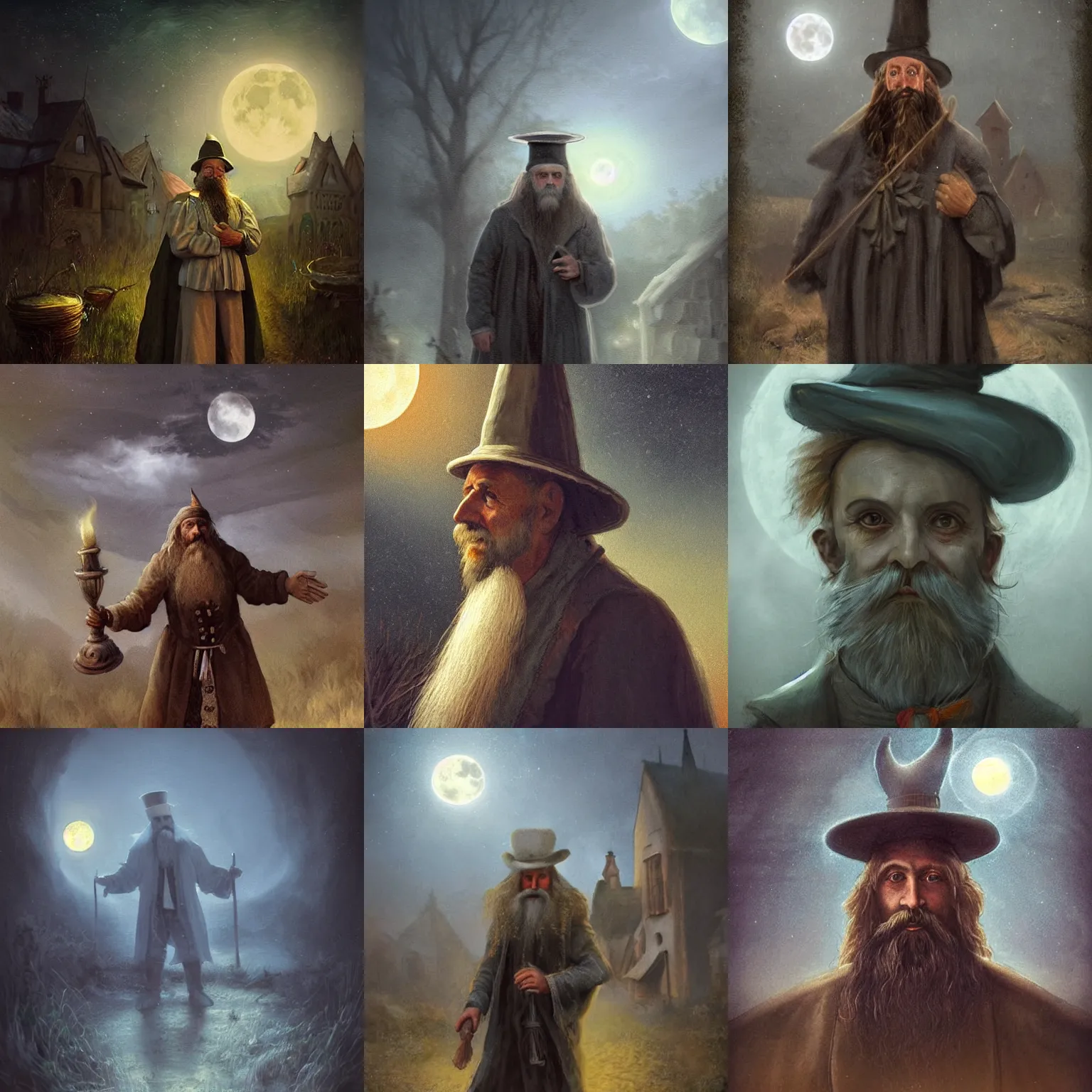 Prompt: portait of a 1 9 th century hungarian wizard in a hungarian village. atmoshperical, full moon,, magical, natural lighting, dust, soft focus, fantasy concept art by munkacsi, csok istvan, barabas miklos and hollosy simon, trendgin in artstation, pinterest, louvre