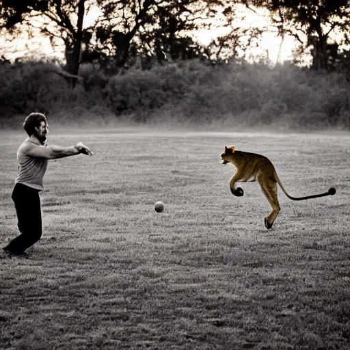 Image similar to lion slap boxing a kangaroo, savannah, national geographic, golden hour, 3 5 mm