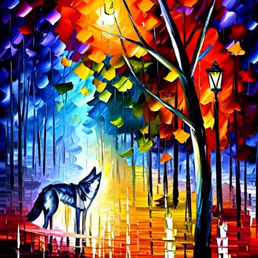 Image similar to wolf under umbrella by leonid afremov