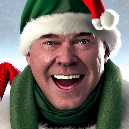 Prompt: Papa John, wearing santa hat, realistic cinematic lighting, establishing action shot, ultra detailed, hyper realism, photo, octane render, 8k, comedy, trending on artstation, set in ww2 germany