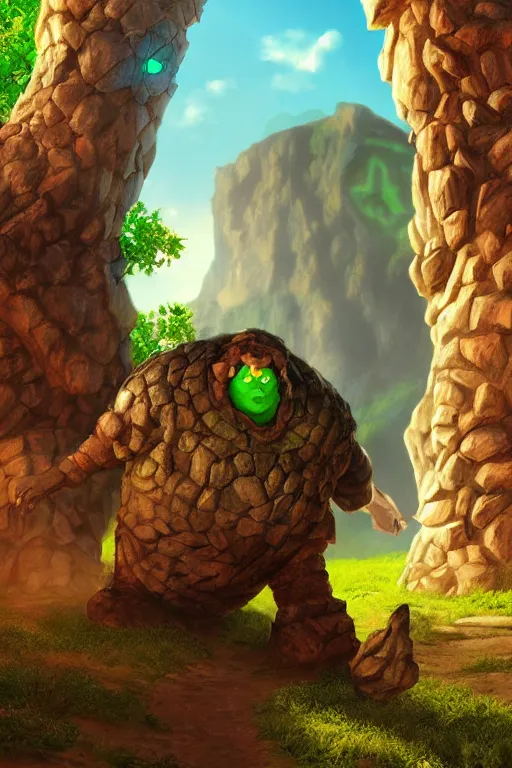 Image similar to zelda fantasy art giant golem troll wood rock, global illumination ray tracing hdr fanart arstation by sung choi and eric pfeiffer and gabriel garza and casper konefal