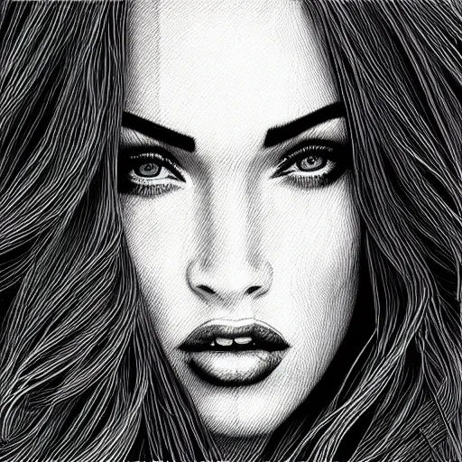 Prompt: “Megan Fox, portrait!!! Portrait based on doodles, scribbled lines, sketch by Liz Y Ahmet monochrome, concept Art, one solid line, ultra detailed portrait, 4k resolution”