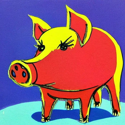 Prompt: pig wearing a simple gold in the style of peter max