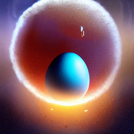 Prompt: an egg bigger than a planet cracks open and the gooey earth slowly drips out. digital art, dramatic lighting, comedy, science fiction, concept art, epic fantasy, surreal. cosmos