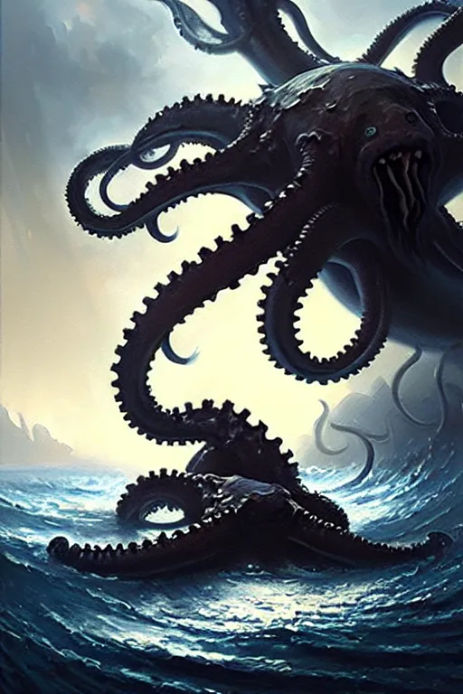 Prompt: greg rutkowski oil painting. kraken