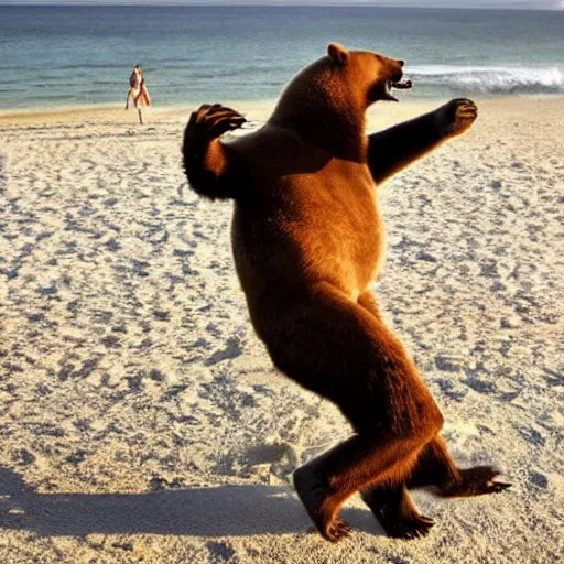 Image similar to breakdancing bear on a beach