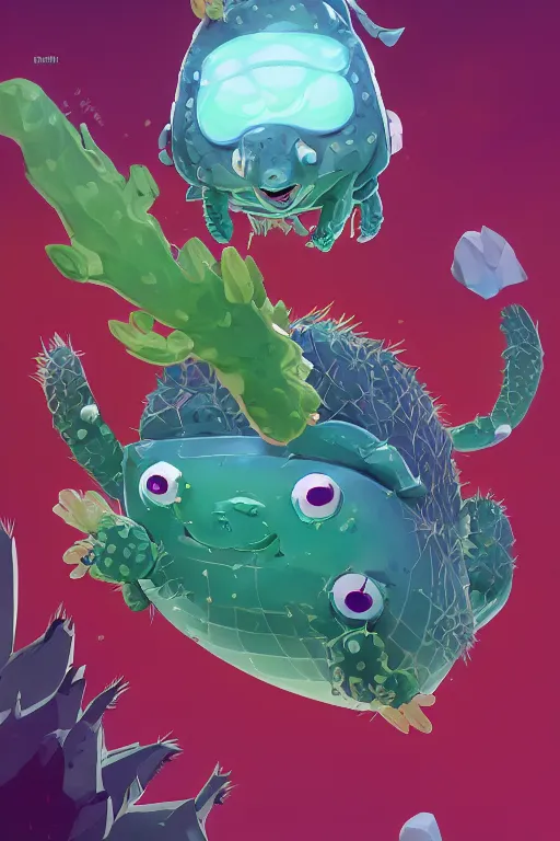 Image similar to 3 d render creature animal sushi cristal very big eye roots cactus elemental flush of force nature micro world fluo fishscale, comics gta 5 cover, official fanart behance hd artstation by jesper ejsing, by rhads, makoto shinkai and lois van baarle, ilya kuvshinov, ossdraws