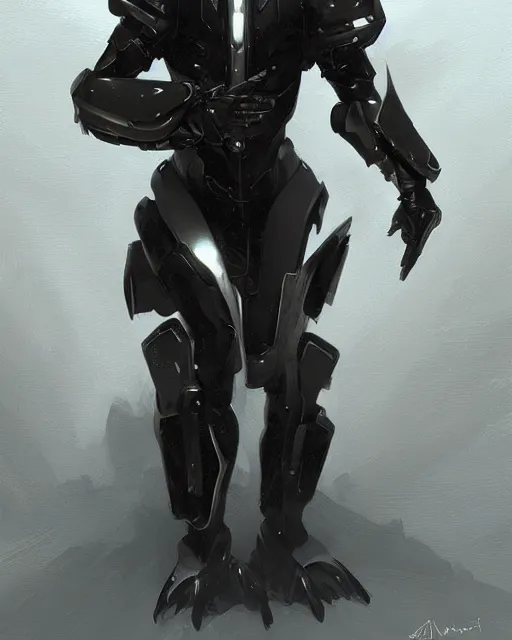 Image similar to male smooth sleek black pearlescent wraithbone powerarmor, by greg rutkowski and mark brookes and jim burns and tom bagshaw and magali villeneuve, trending on artstation