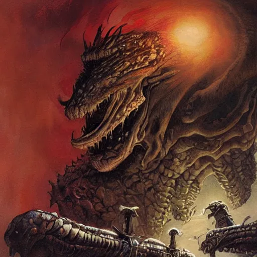 Image similar to hydra, by seb mckinnon and frank frazetta