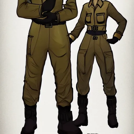 Prompt: character concept art of stoic heroic emotionless handsome blond butch tomboy woman with very short slicked-back hair, in atompunk jumpsuit and boots, science fiction, atompunk, illustration