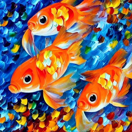 Image similar to goldfish on drugs by leonid afremov