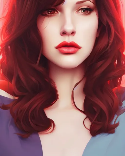 Image similar to a beautiful gina gershon christina hendricks kat dennings andrea ivanova, full lips, by wlop and ilya kuvshinov and artgerm,, gorgeous, stunning, alluring, artstation, deviantart, digital art