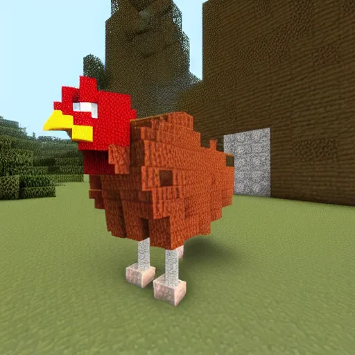 Image similar to a giant chicken in minecraft.