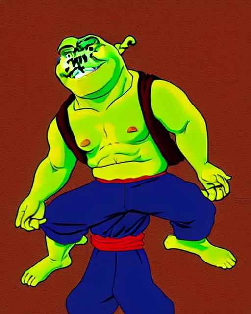 Image similar to Shrek in the role of Goku, digital art