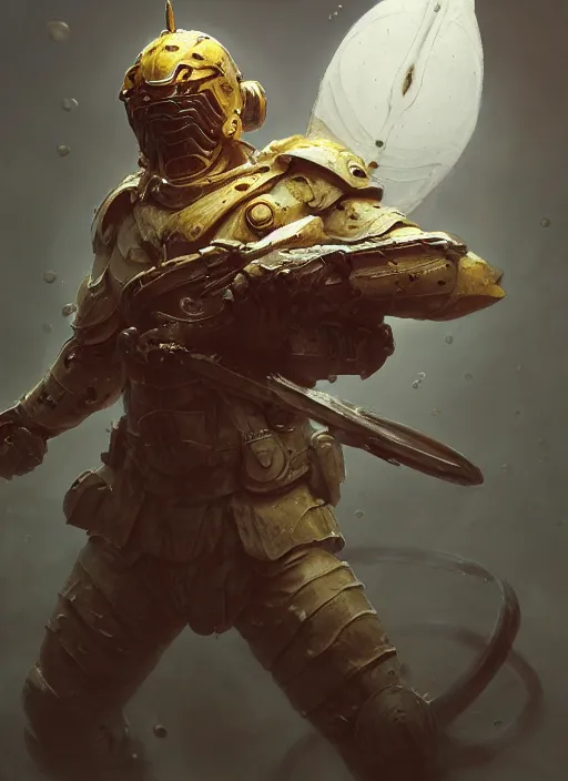 Image similar to subsurface scattering, white, koi, soldier with spartan helmet, by jesper ejsing, justin gerard, tomasz alen kopera, cgsociety and fenghua zhong, highly detailed, rim light, cinematic lighting, illustration, art, octane render, very coherent, cinematic, hyper realism, high detail, octane render, 8 k