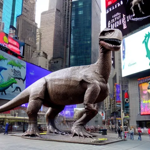 Image similar to a statue of dinosaur placed at time square