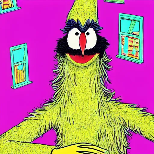 Prompt: big bird from sesame street in the style of junji ito