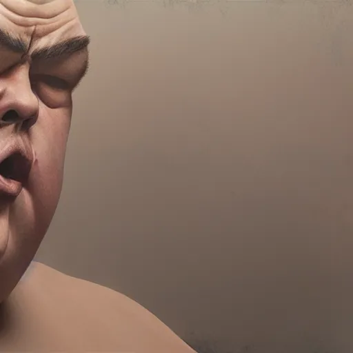 Image similar to hyperrealistic mixed media image of a grotesquely morbidly obese jack black, stunning 3 d render inspired art by istvan sandorfi and greg rutkowski, perfect facial symmetry, realistic, highly detailed attributes and atmosphere, dim volumetric cinematic lighting, 8 k octane extremely hyper - detailed render, post - processing, masterpiece,