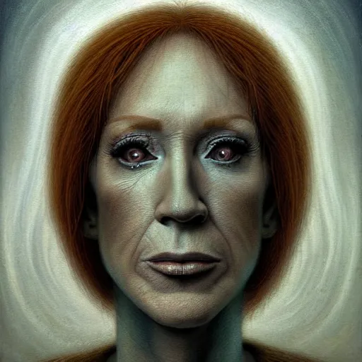 Prompt: portrait of kathy griffin, horror art by beksinski and szukalski and giger and and pyromallis and dzo and iris compiet and seb mckinnon, digital art, highly detailed, intricate, sharp focus, trending on artstation hq, deviantart, pinterest, unreal engine 5, 4 k uhd image