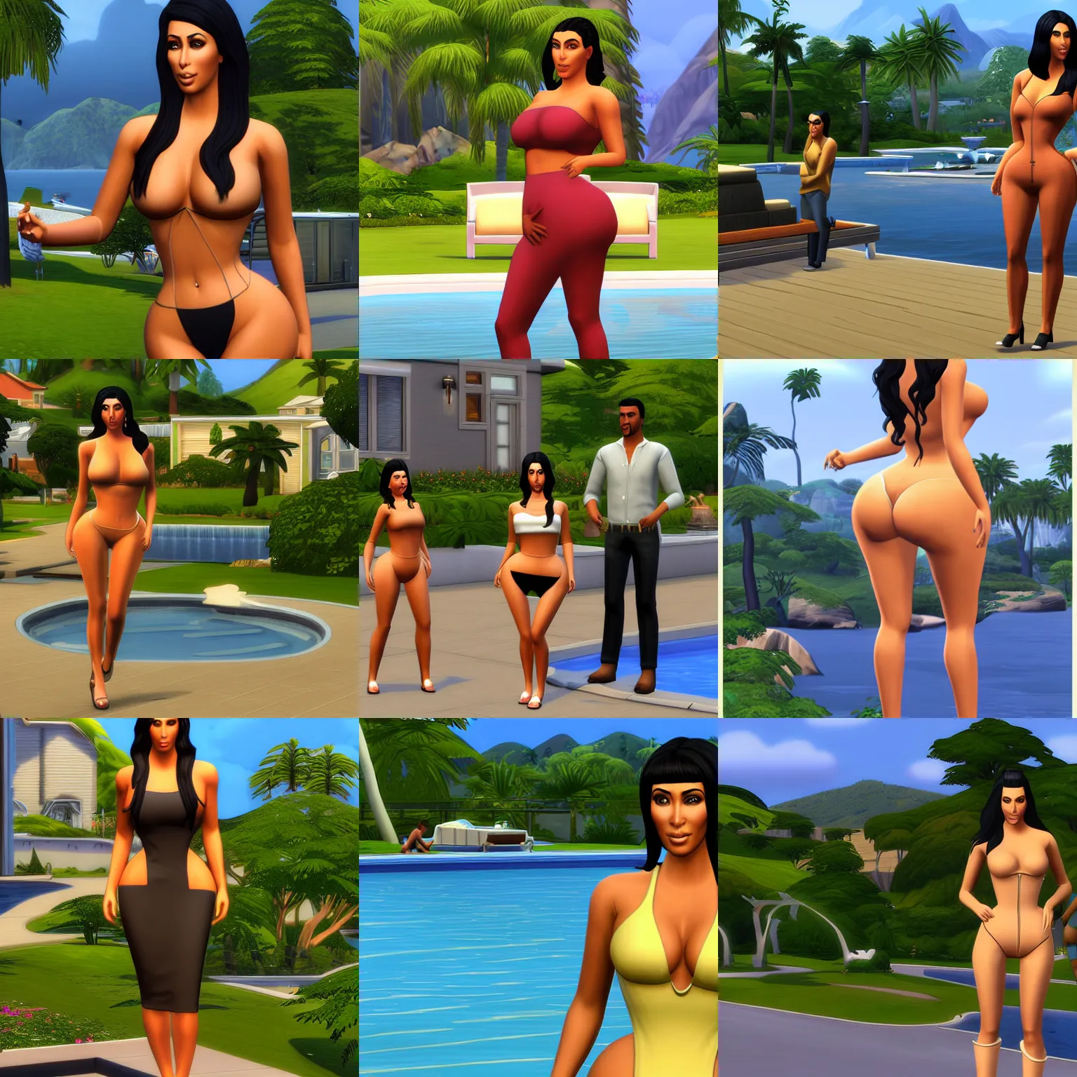 Prompt: kim kardashian in the sims 4 by syd mead, frank frazetta, ken kelly, simon bisley, richard corben, william - adolphe bouguereau