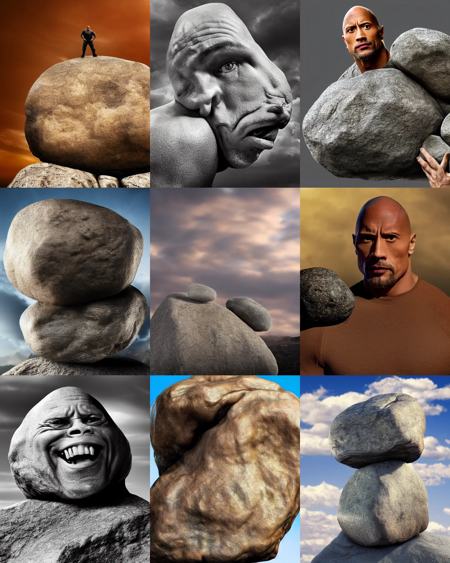 Prompt: photo of dwayne johnson as a boulder, award winning photo, high detail, 8k