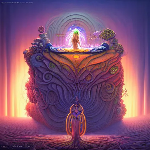 Image similar to the surreal goddess of dreams by carol bak, jacek yerka, gediminas pranckevicius, alex gray, dan mumford and h. r. giger, digital painting, octane rendered, crepuscular rays, neon cyberpunk colors, cinematic, trending on artstation