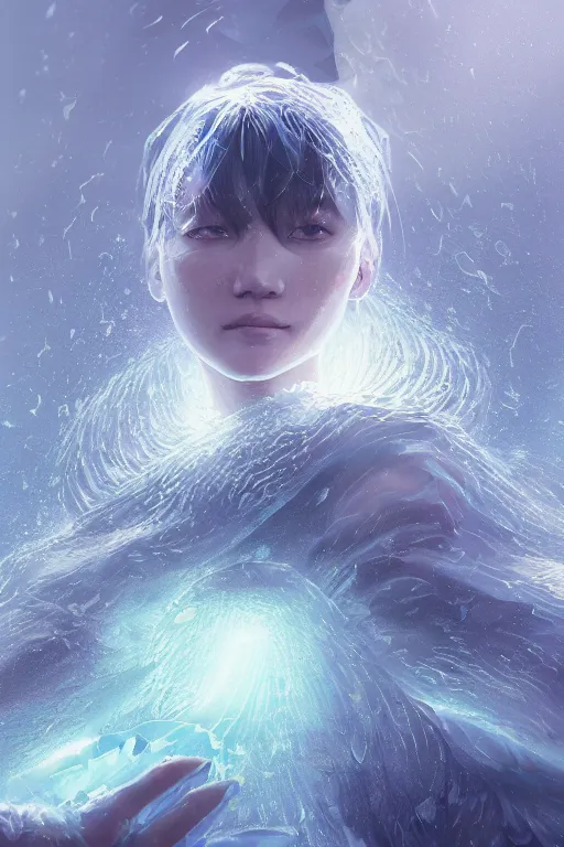 Prompt: A fancy portrait of a crystalized ice Ocean by Greg Rutkowski, beeple, Sung Choi, Mitchell Mohrhauser, Maciej Kuciara, Johnson Ting, Maxim Verehin, Peter Konig, final fantasy, macro lens, 35mm, 8k photorealistic, cinematic lighting, HD, high details, dramatic, dark atmosphere, trending on artstation