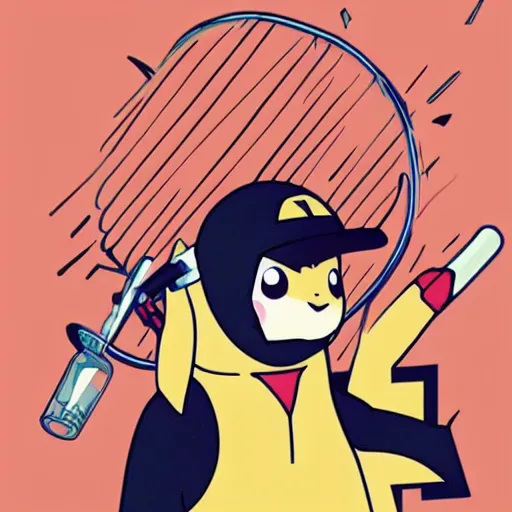 Prompt: A ultra detailed illustration of Pikachu smoking a hookah, by Tomer Hanuka, trending on ArtStation,