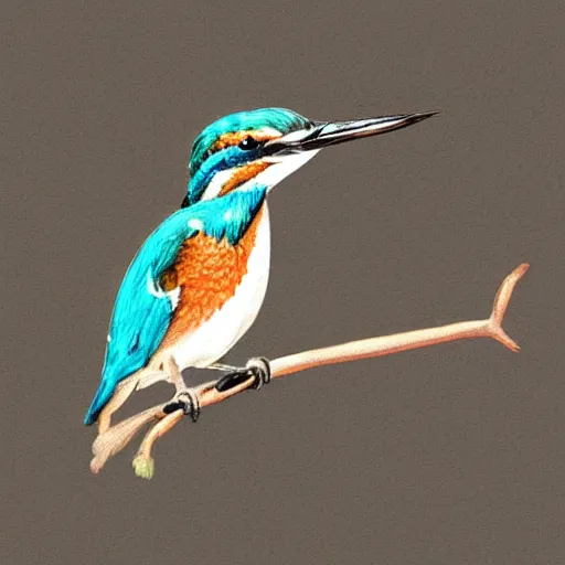 Prompt: Kingfisher bird sitting on a branch Drawn